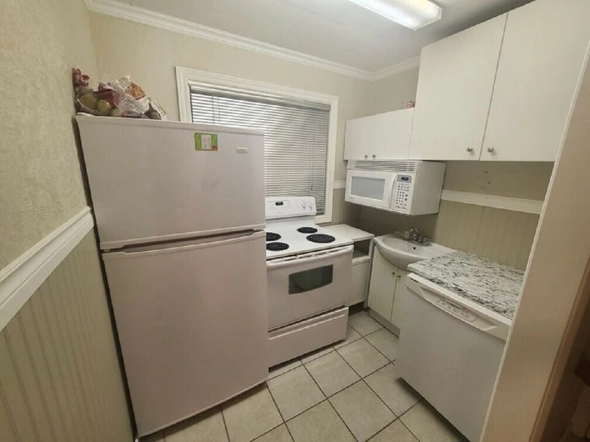 “This rental apartment’s kitchen”