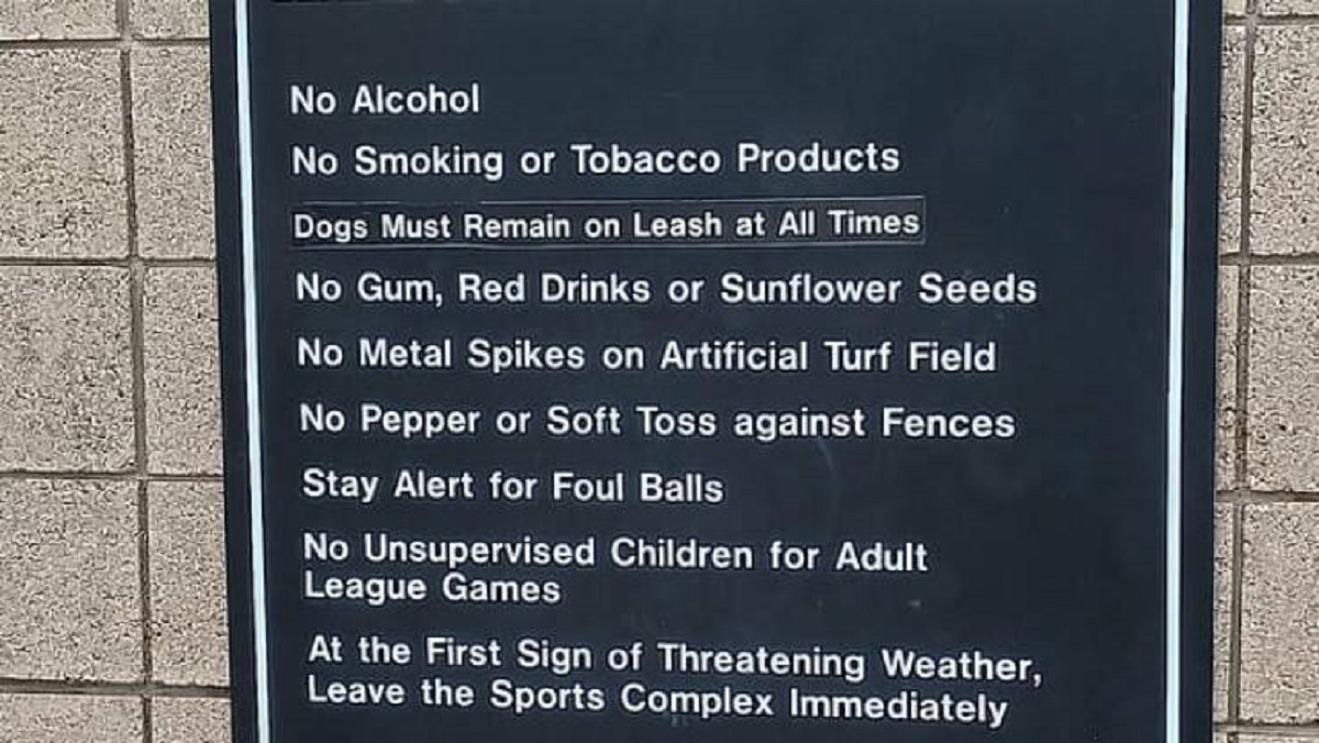 "Red drinks are not allowed at a local sports complex"