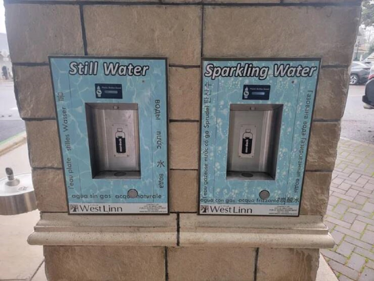 "This public water fountain for sparkling water"
