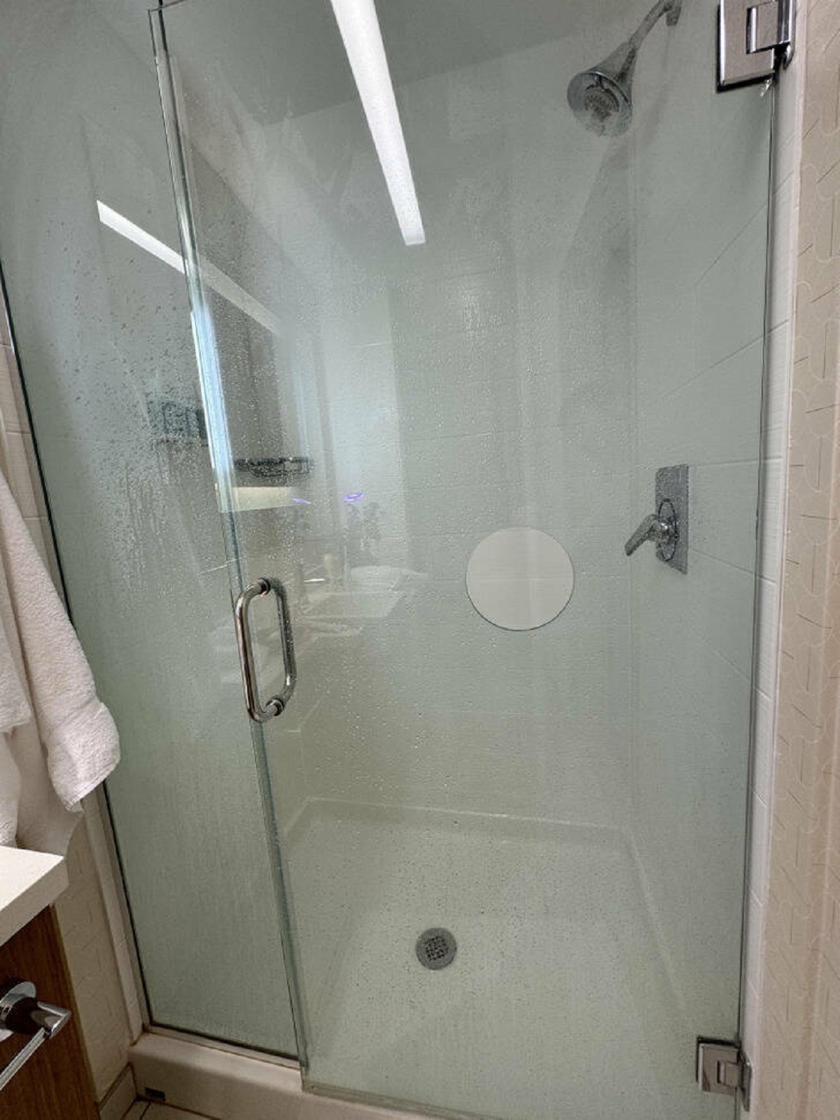 “The shower door in my hotel has a random hole in the middle.”