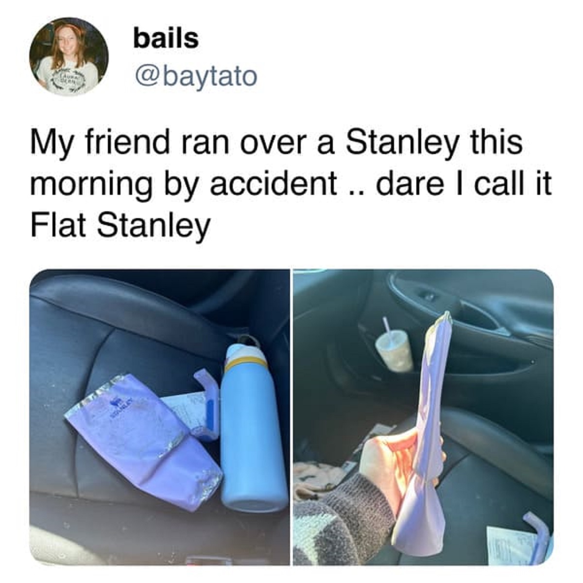 bag - bails My friend ran over a Stanley this morning by accident .. dare I call it Flat Stanley Stanley