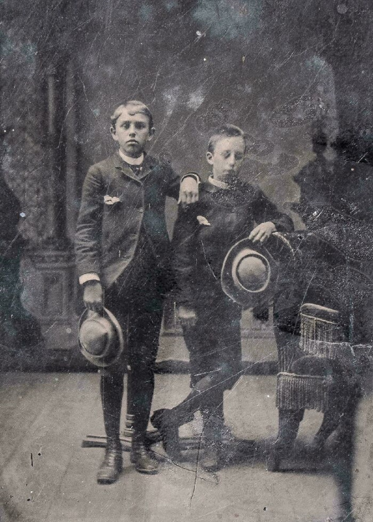 Boy Poses With Deceased Brother - 1800s Tintype - Found At Thrift Store
