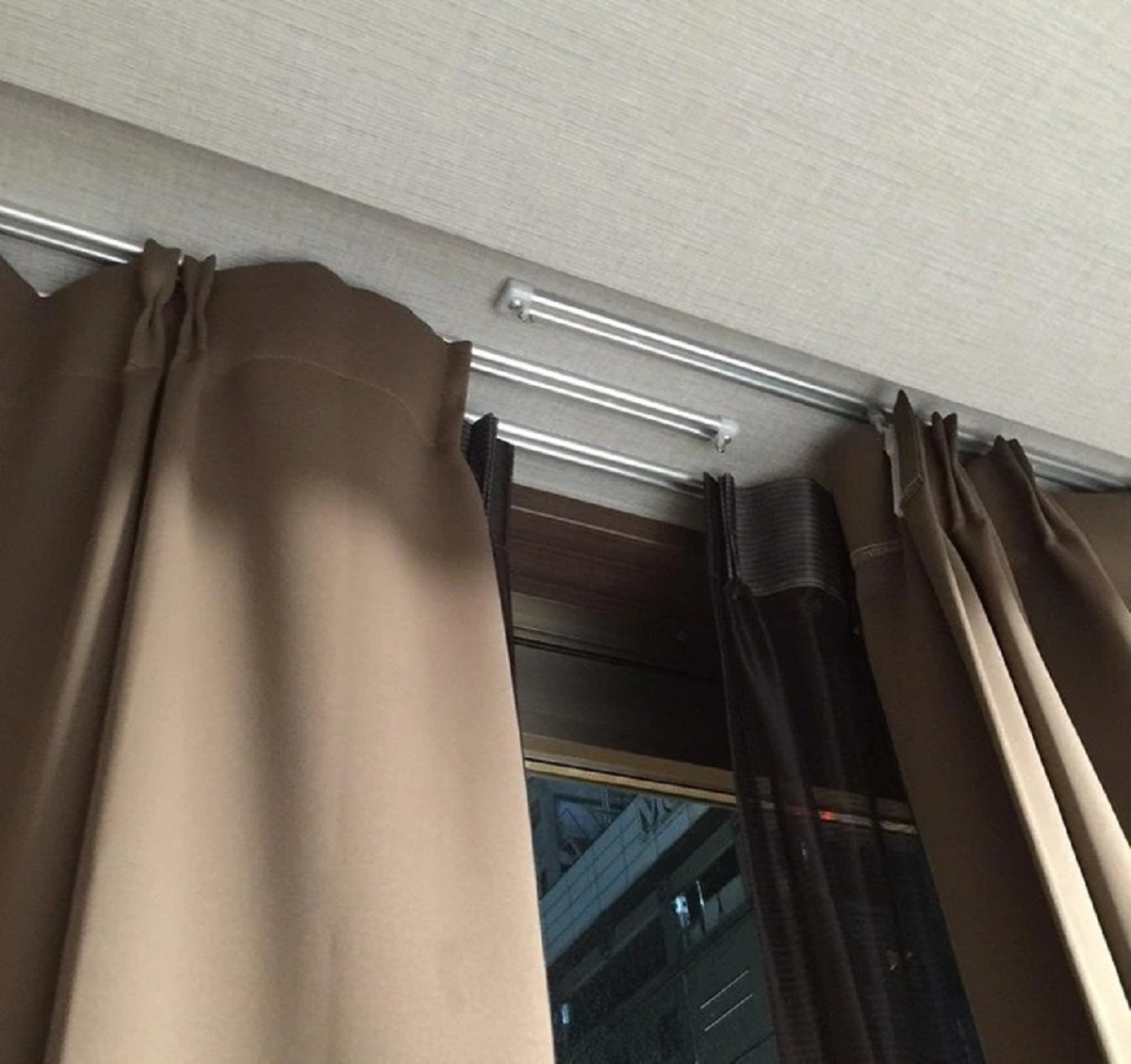 “The tracks for the curtains in my hotel room overlap, so no light can come through at the middle.”