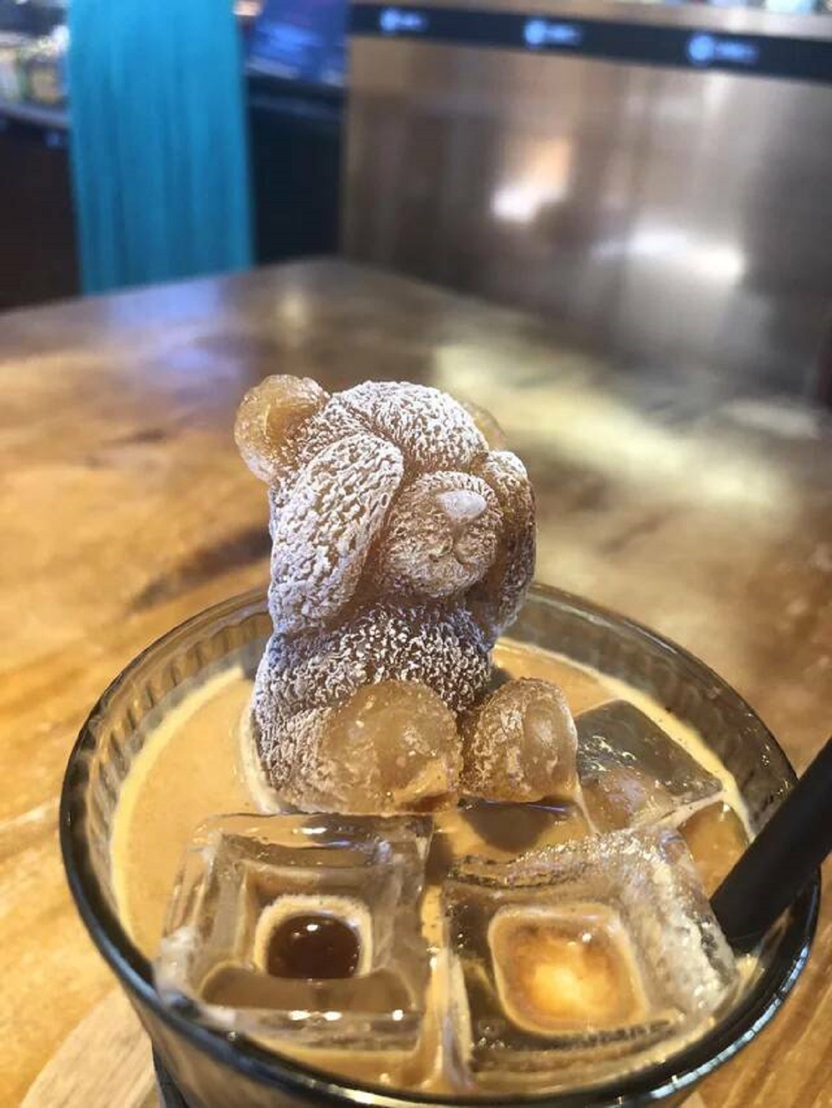 "The cafe I went to puts a teddy bear espresso ice cube into their iced lattes"