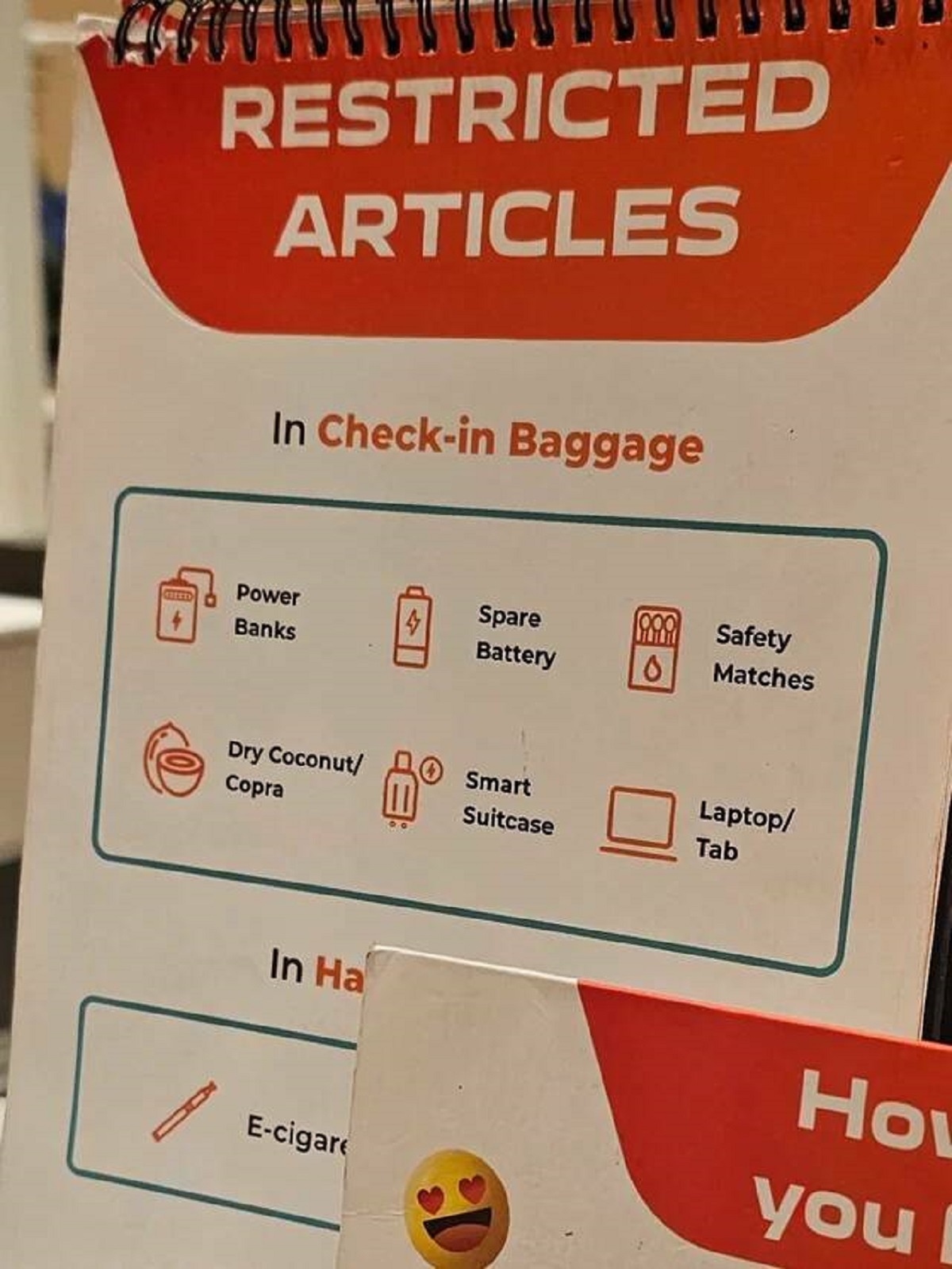 signage - Cheee Restricted Articles In Checkin Baggage Power Banks Dry Coconut Copra In Ha Ecigare 11 Spare Battery Smart Suitcase 000 Bibibit Safety 0 Matches Laptop Tab Ho you