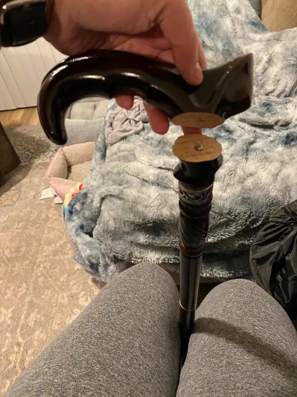 “My new cane snapped as I was using it to stand up.”