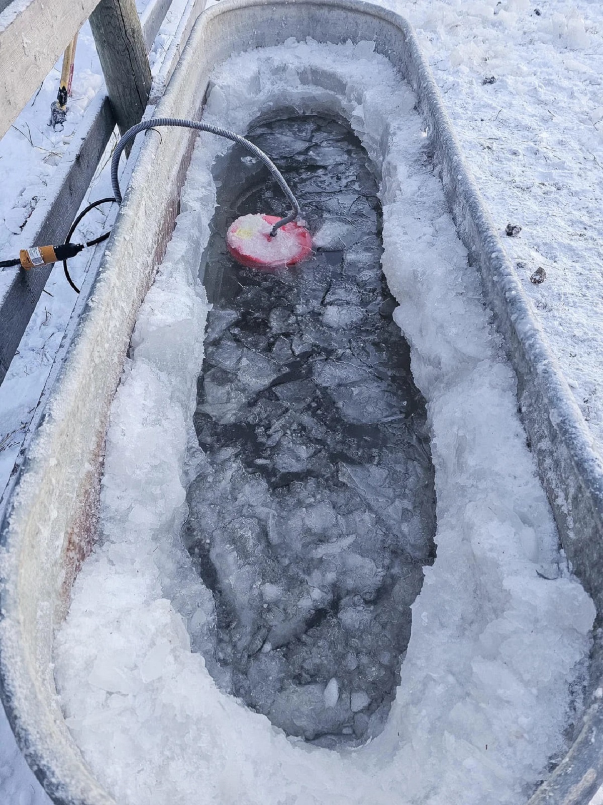 The livestock water heater can’t keep up with the -50C / -58F weather in Alberta.