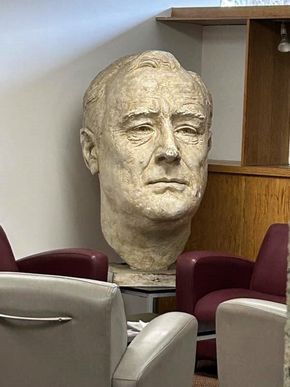 This is the bust of President Franklin D. Roosevelt that was used as a model for the design on the dime: