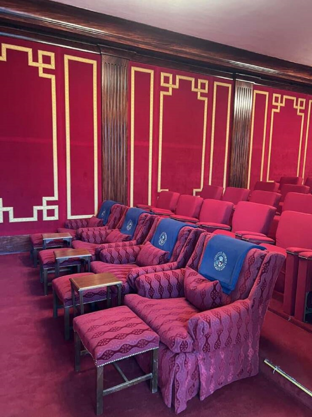 This is what the private movie theater inside the White House looks like: