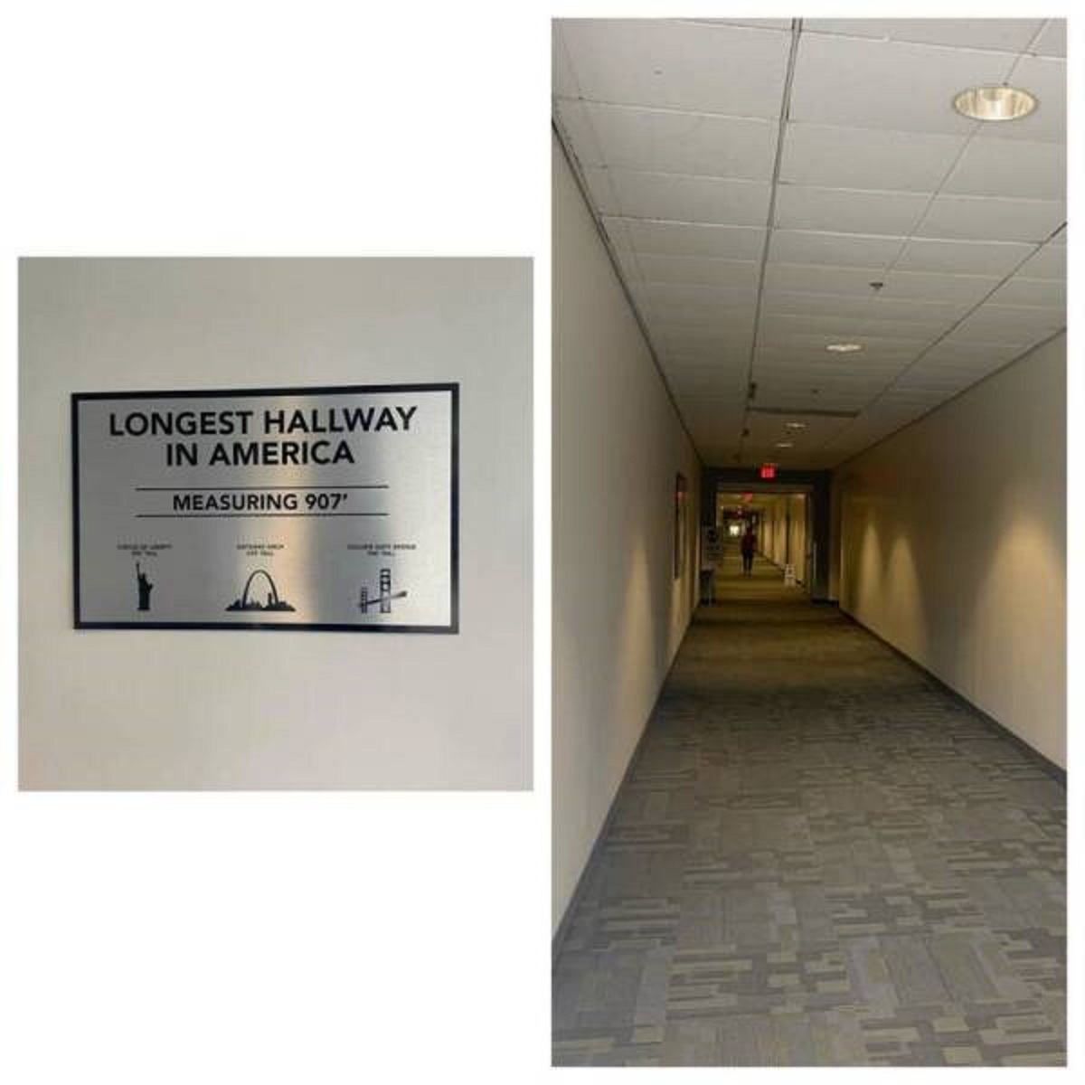Not only is there a place that claims the longest hallway in America, but there's also a plaque commemorating it: