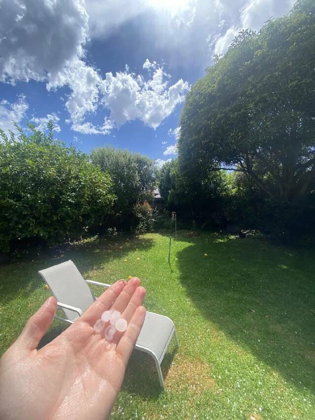 "Hailing on a 35 degree summer day in Melbourne"