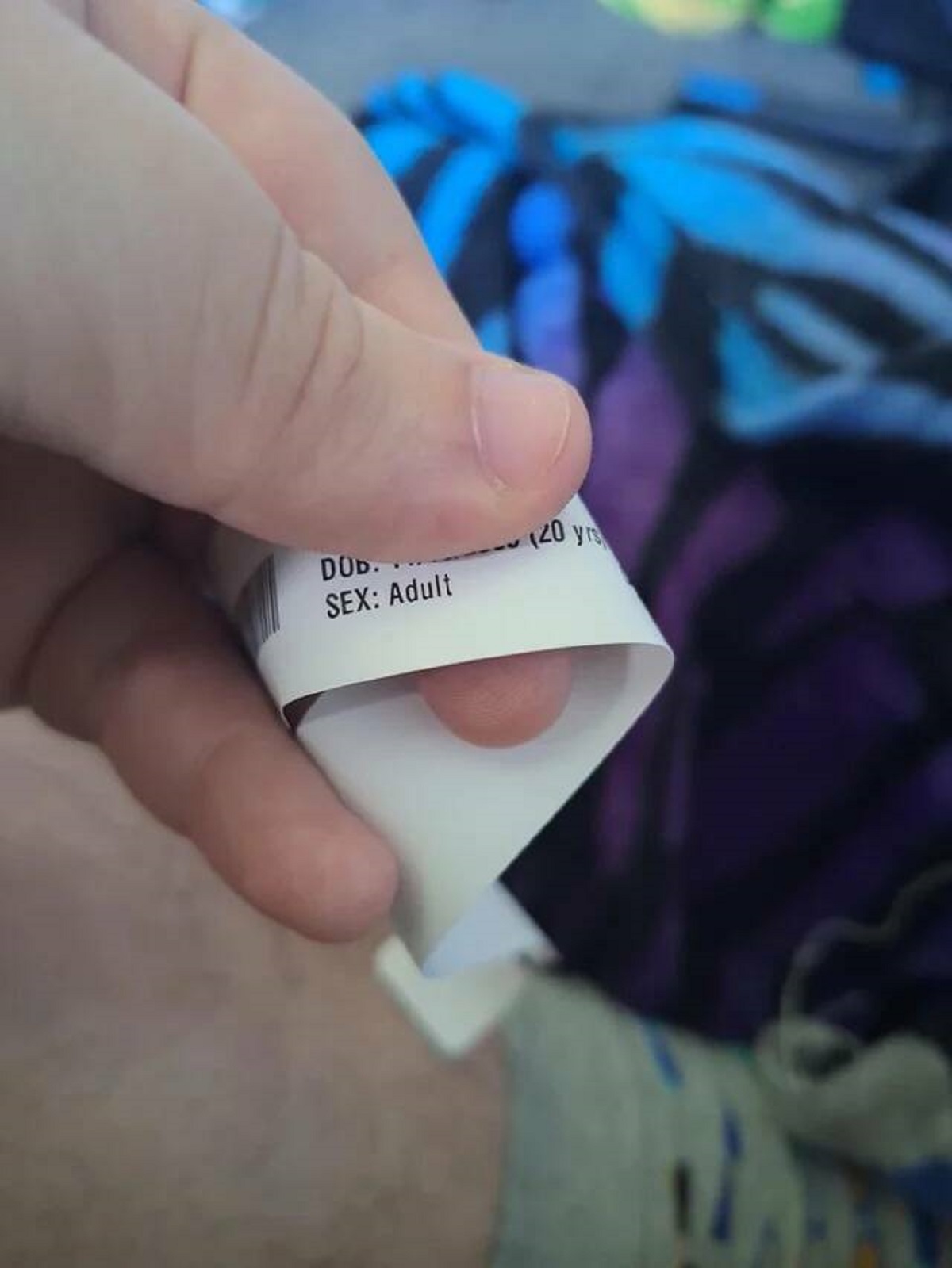 "My hospital wristband has "adult" under the sex designation"