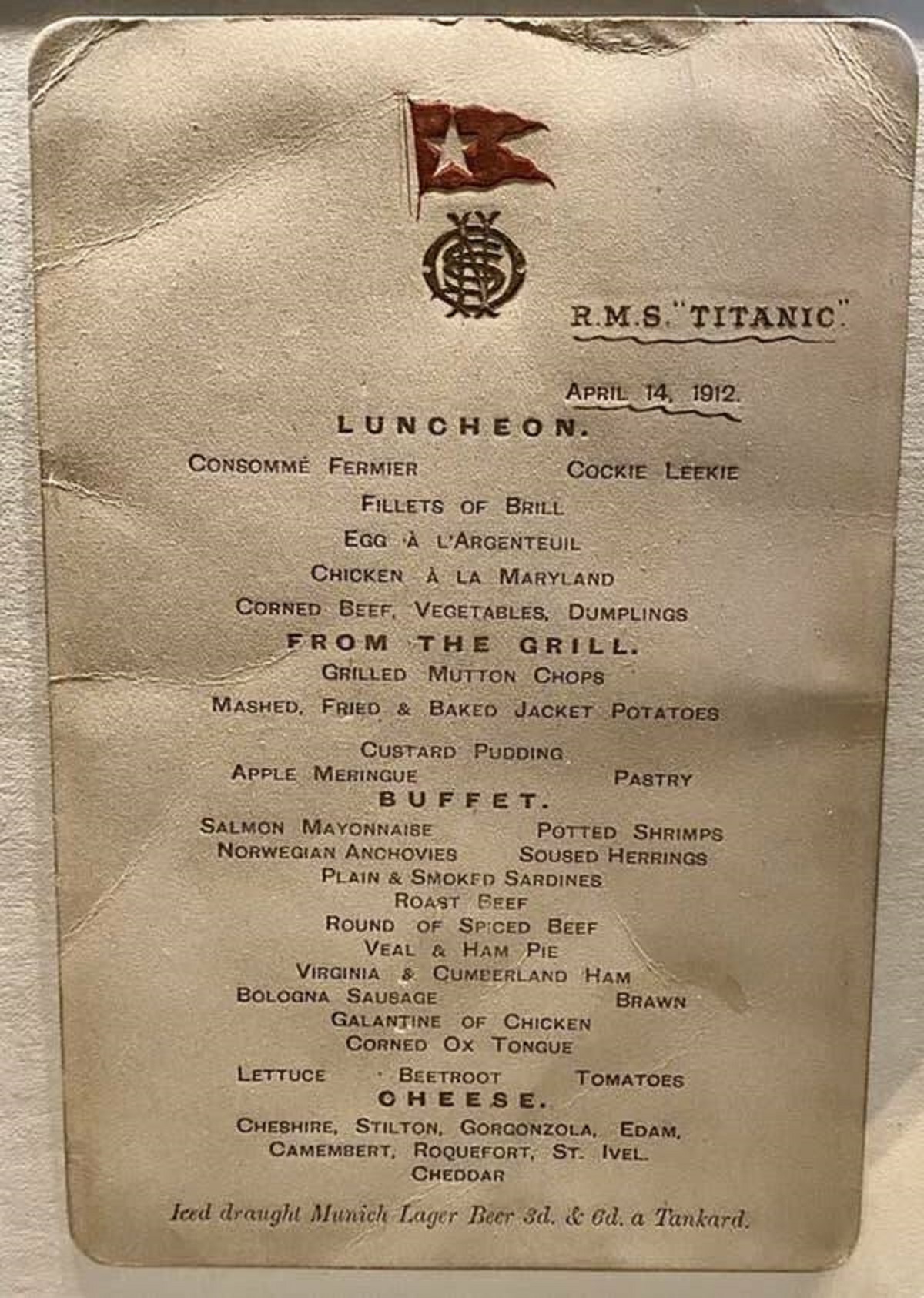 And this is a first-class menu that was on the actual voyage! A passenger put it in her purse after finishing her lunch, then later made it to safety in a lifeboat.