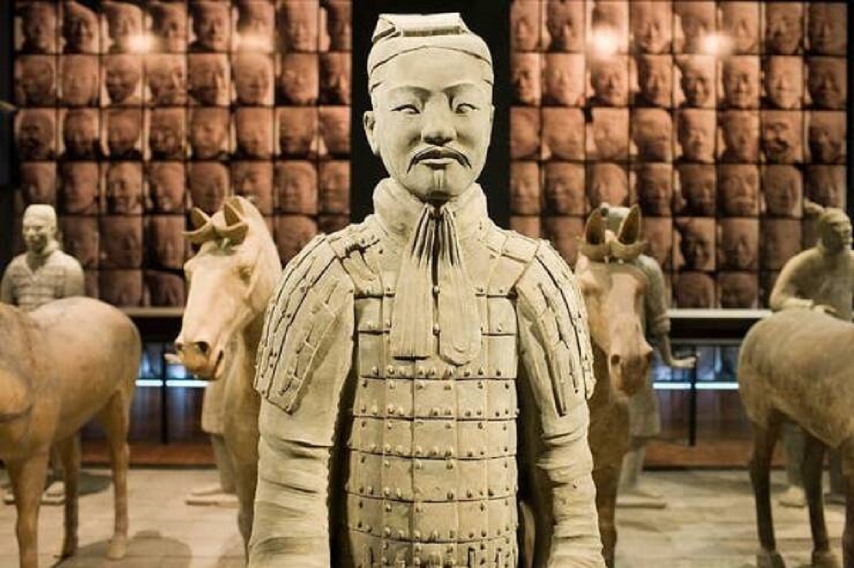 Here's a closer look at one of the 2,200-year-old statues (plus some terracotta horses that accompanied the soldiers).