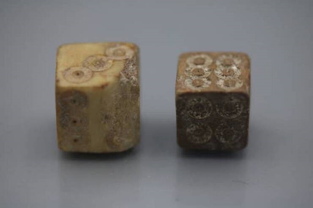 These playing dice from Ancient Rome are over 2,000 years old. In case you're wondering, they were carved from bone.