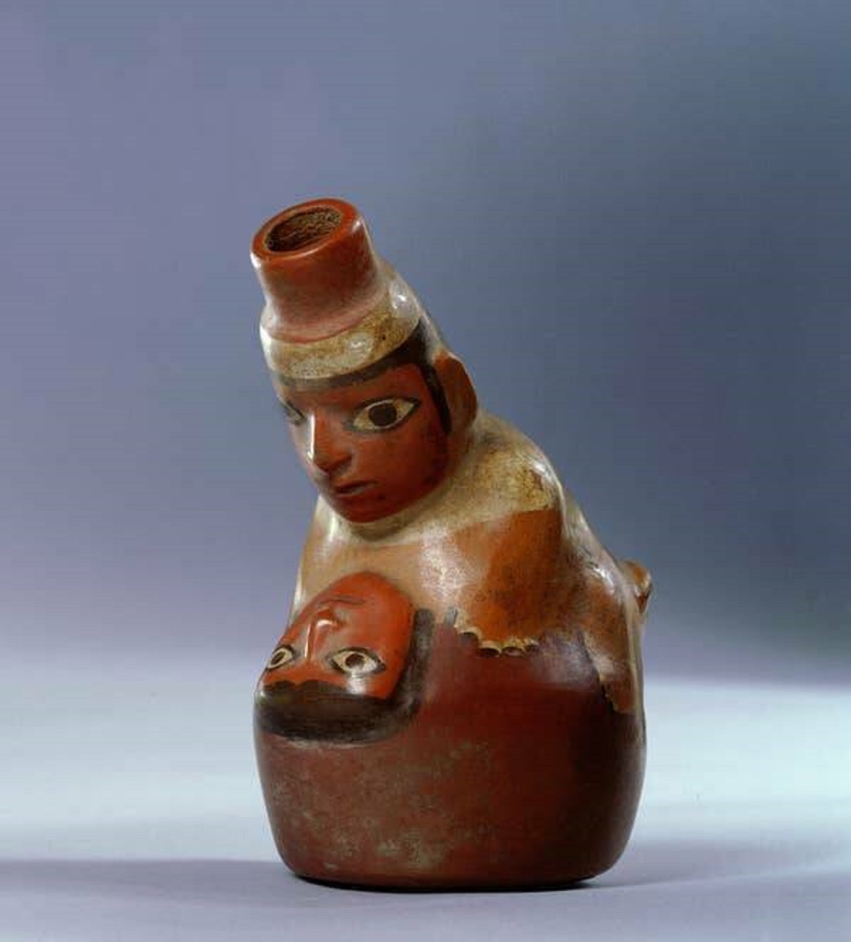 This incredible piece of art is from Peru and dates all the way back to 700 CE. It was most likely used to hold water or chicha beer during fertility rituals.