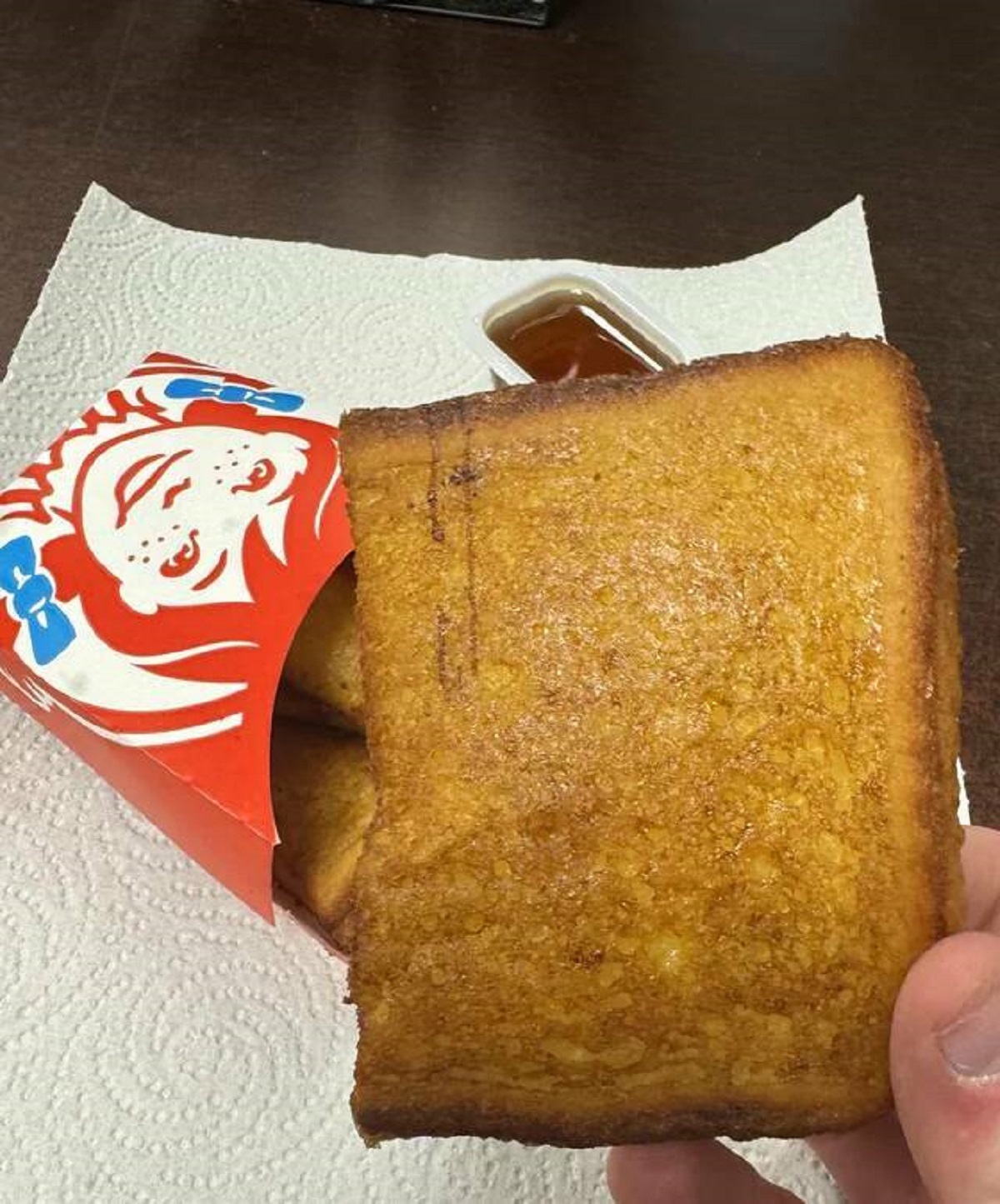 "The size of this French toast “stick” I got from Wendy’s"