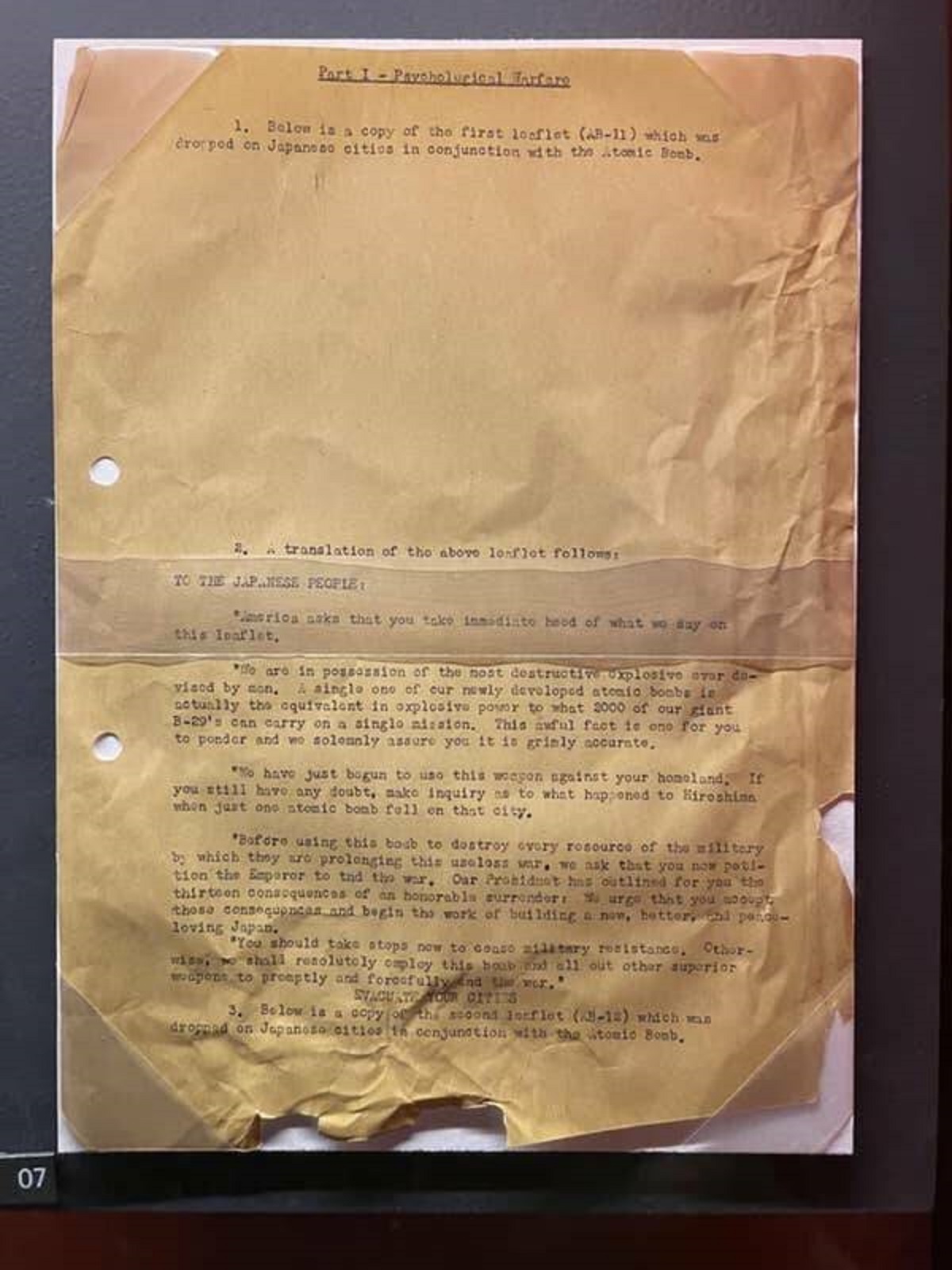 Here's the letter the United States dropped on Nagasaki before the atomic bomb.