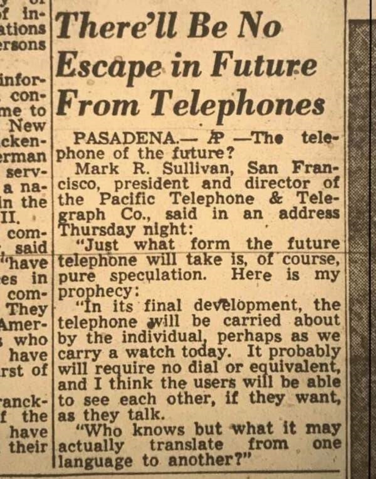 Finally, we'll end on two that were eerily prescient — this newspaper article from 1953...