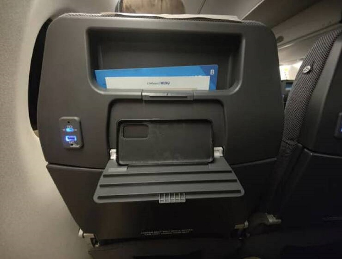 This plane on a trip in Norway had little stands to hold your phone, so you could just watch that instead of dealing with behind-the-seat TVs that might be broken and require wired headphones.