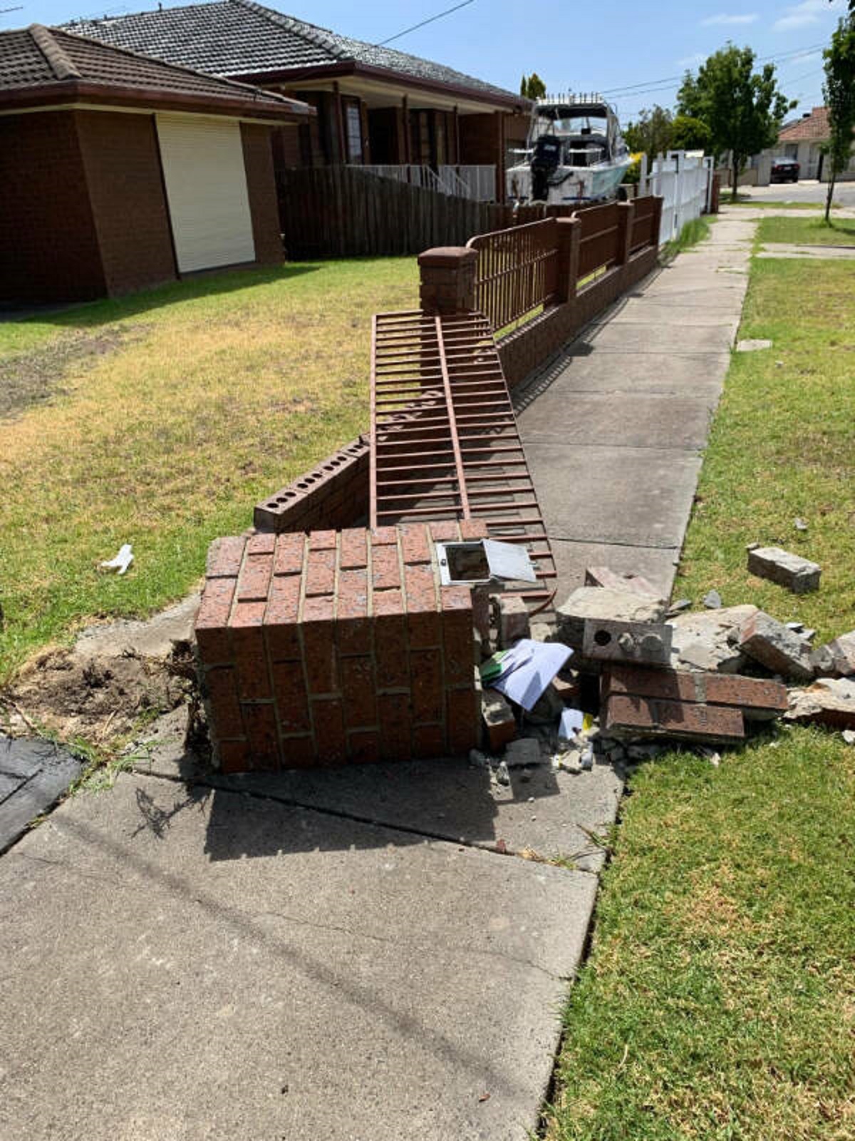 “Just moved into a new place, and the moving company ran through our fence with their truck.”