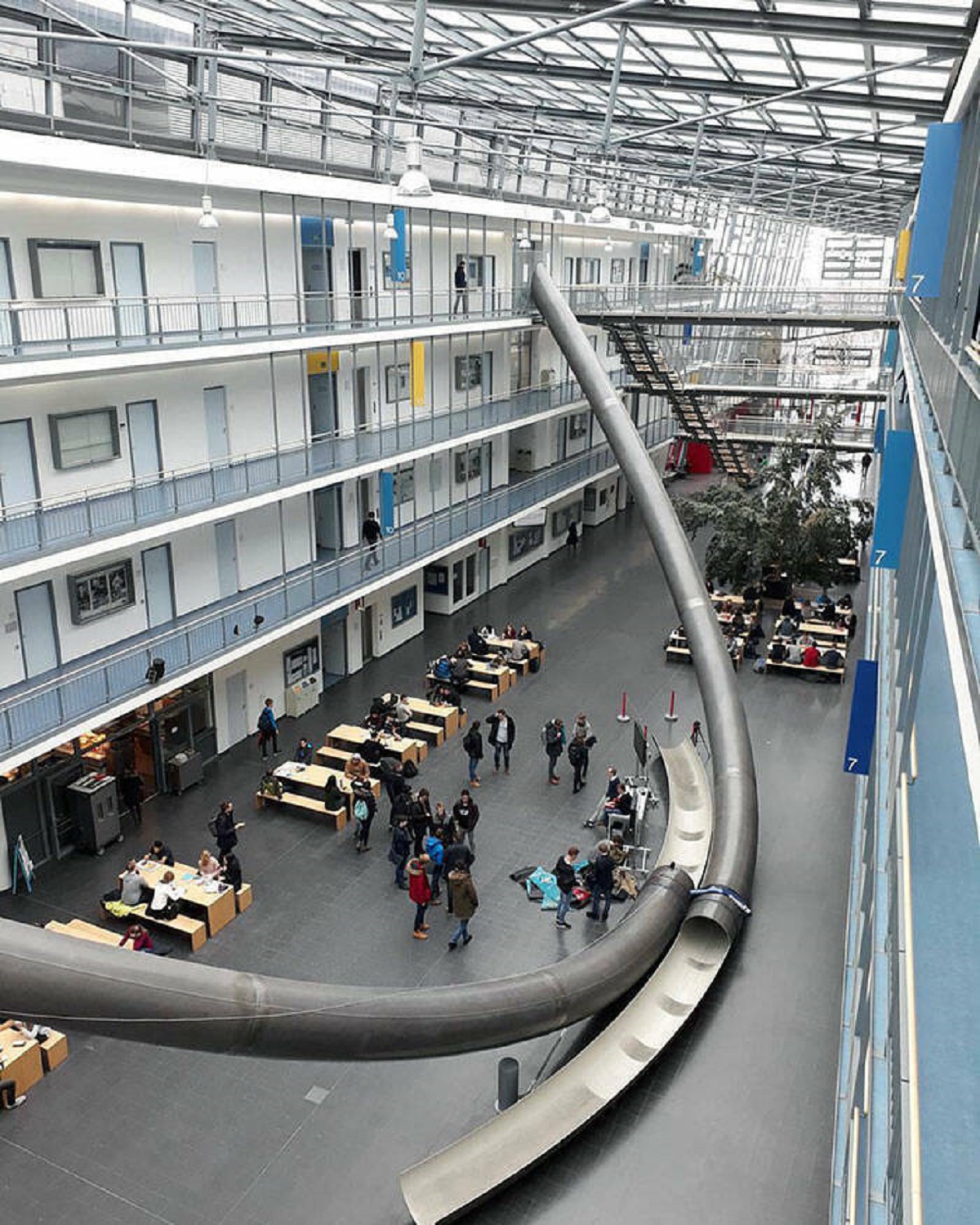 "In Case You Don't Feel Like Taking The Elevator, The Technical University In Munich Has A Slide On The 4th Floor"