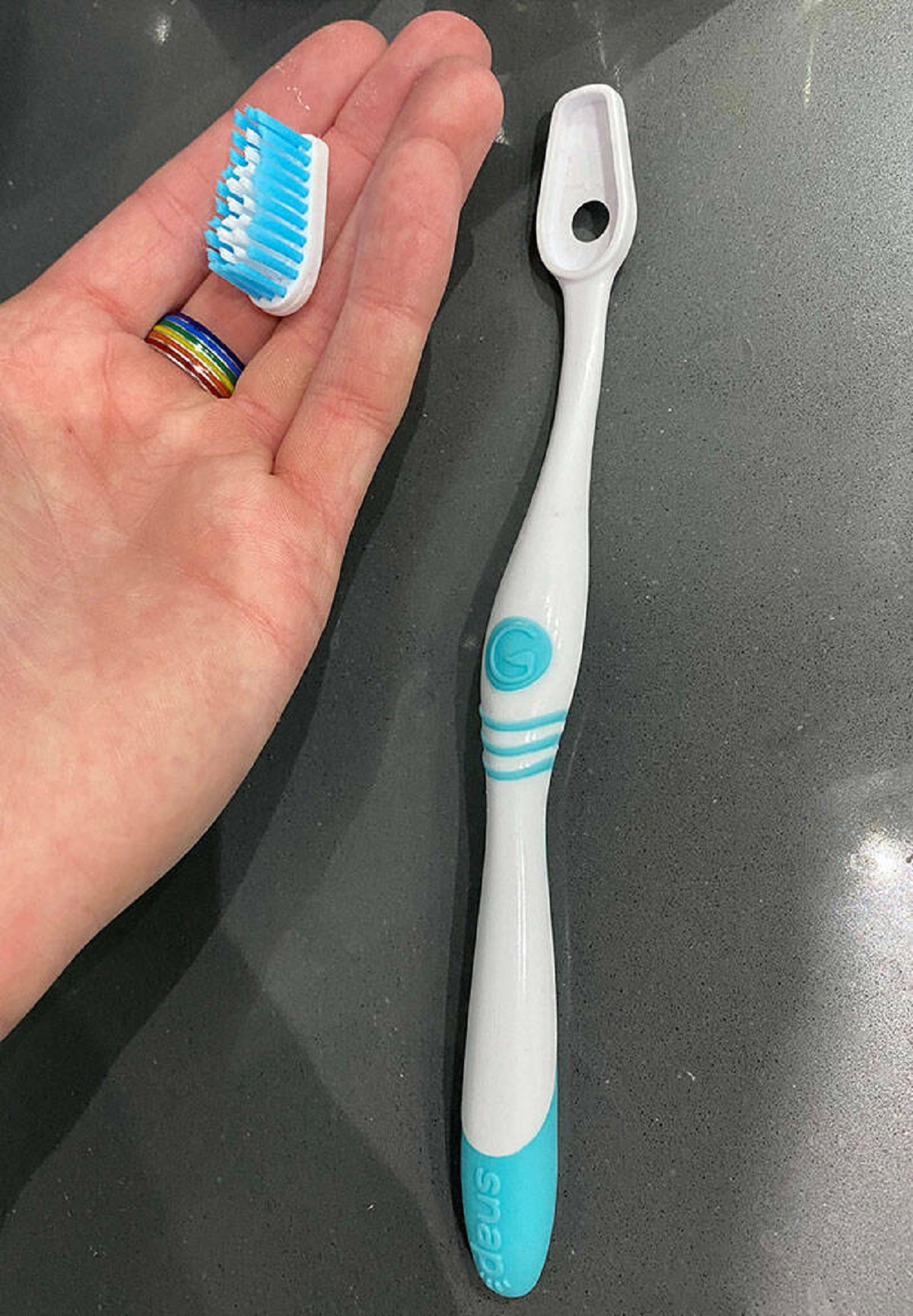 "Toothbrush With Replaceable Bristles So You Don't Have To Keep Buying A New Handle"