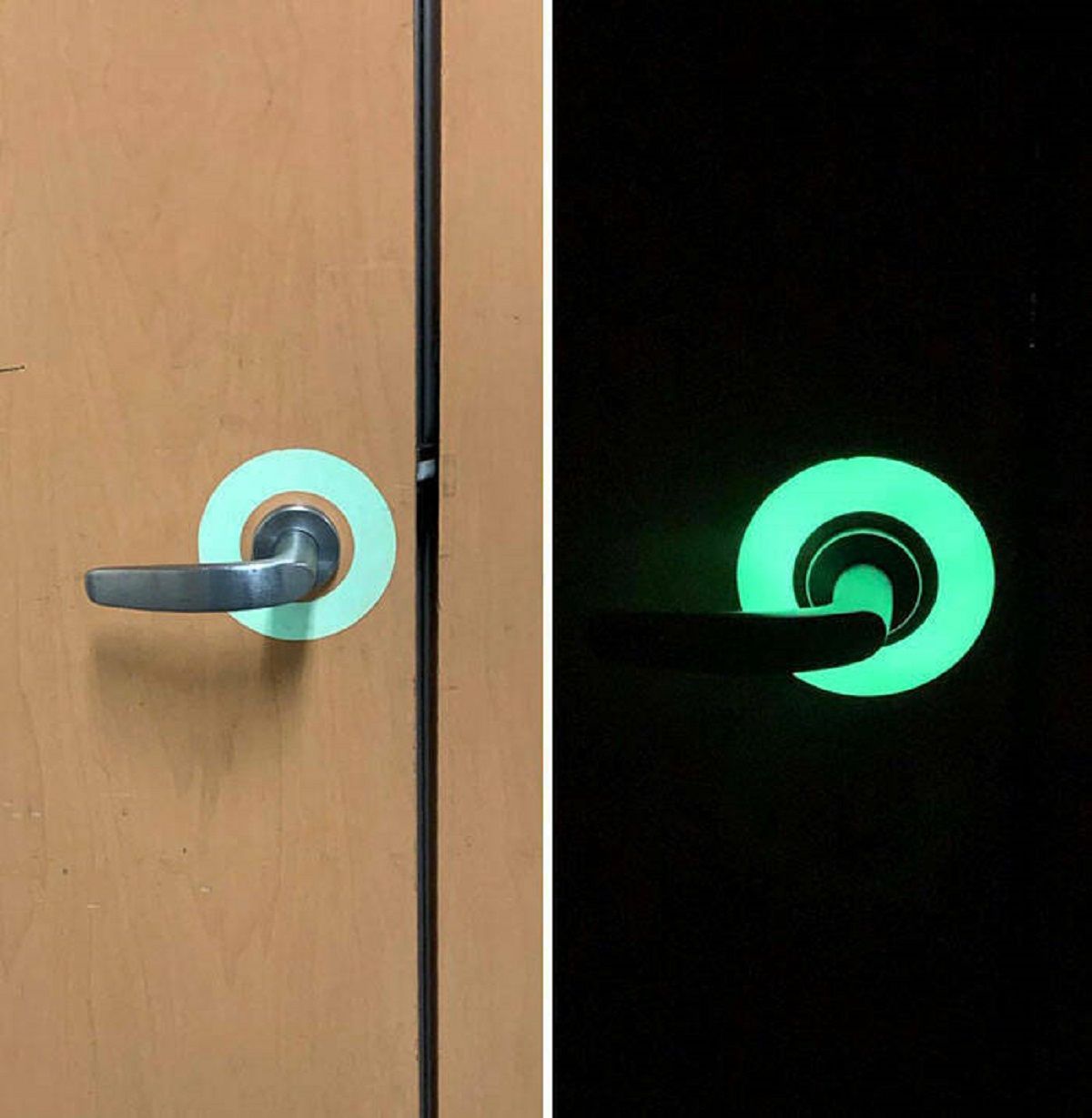 "These Glowing Door Handle Stickers In Case The Power Goes Out When You're In The Bathroom"