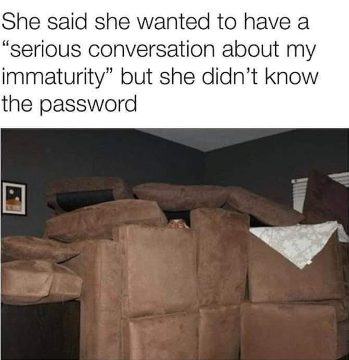 forts meme - She said she wanted to have a "serious conversation about my immaturity" but she didn't know the password