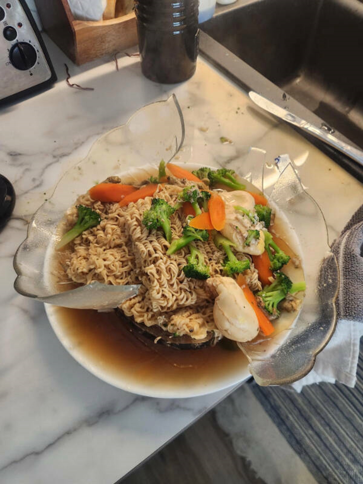 “Guess that bowl wasn’t made for hot soup. So much for lunch!”