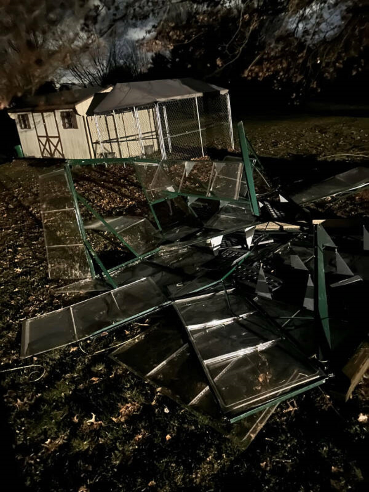 “My wife’s greenhouse blew away and crumpled last night.”