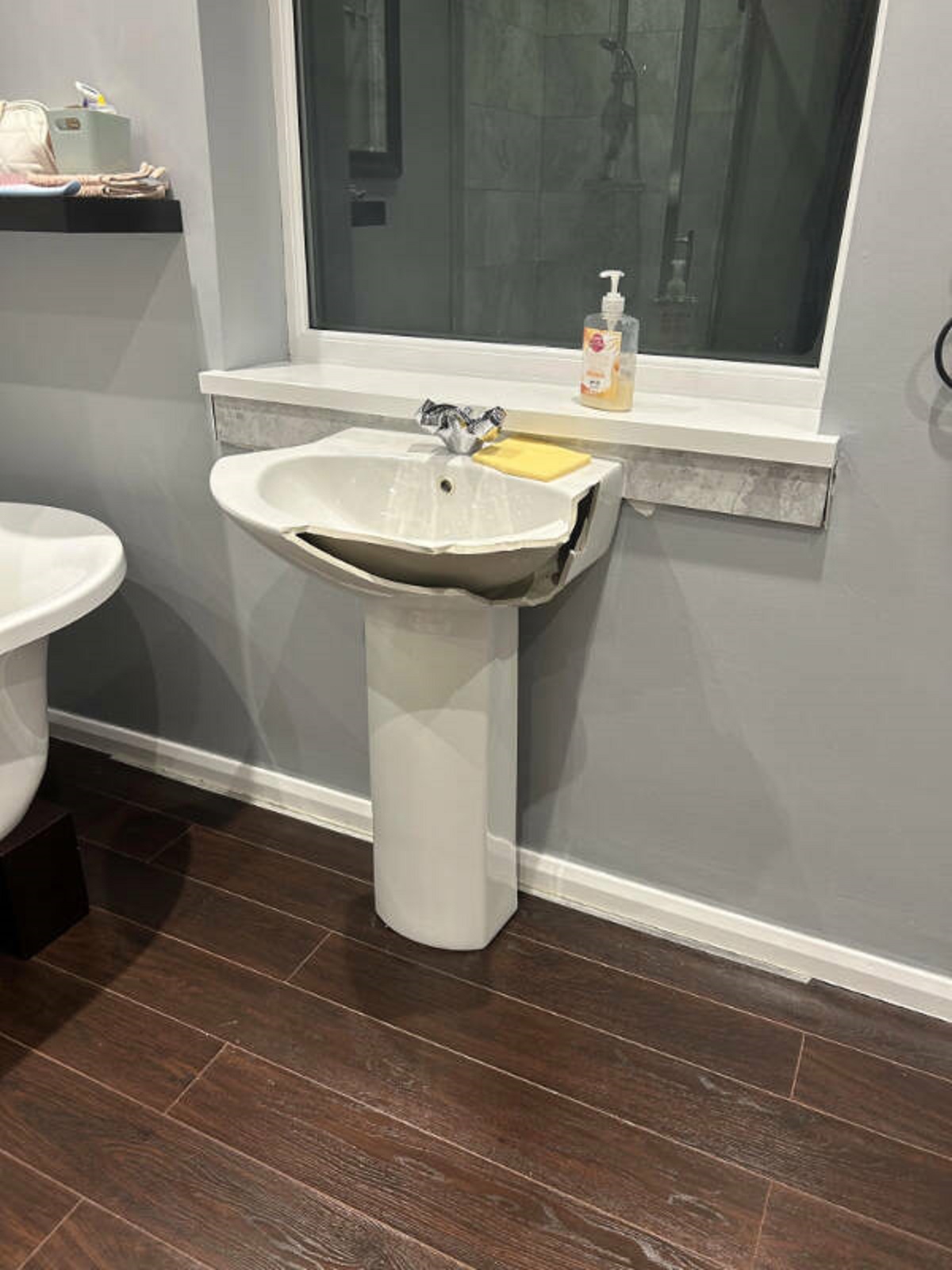 “Me and my boyfriend are severely unwell with flu, he gets up to use the bathroom and feels faint, falls onto the sink, smashes the glass he is carrying. Guess which unwell person had to clean it all up! “