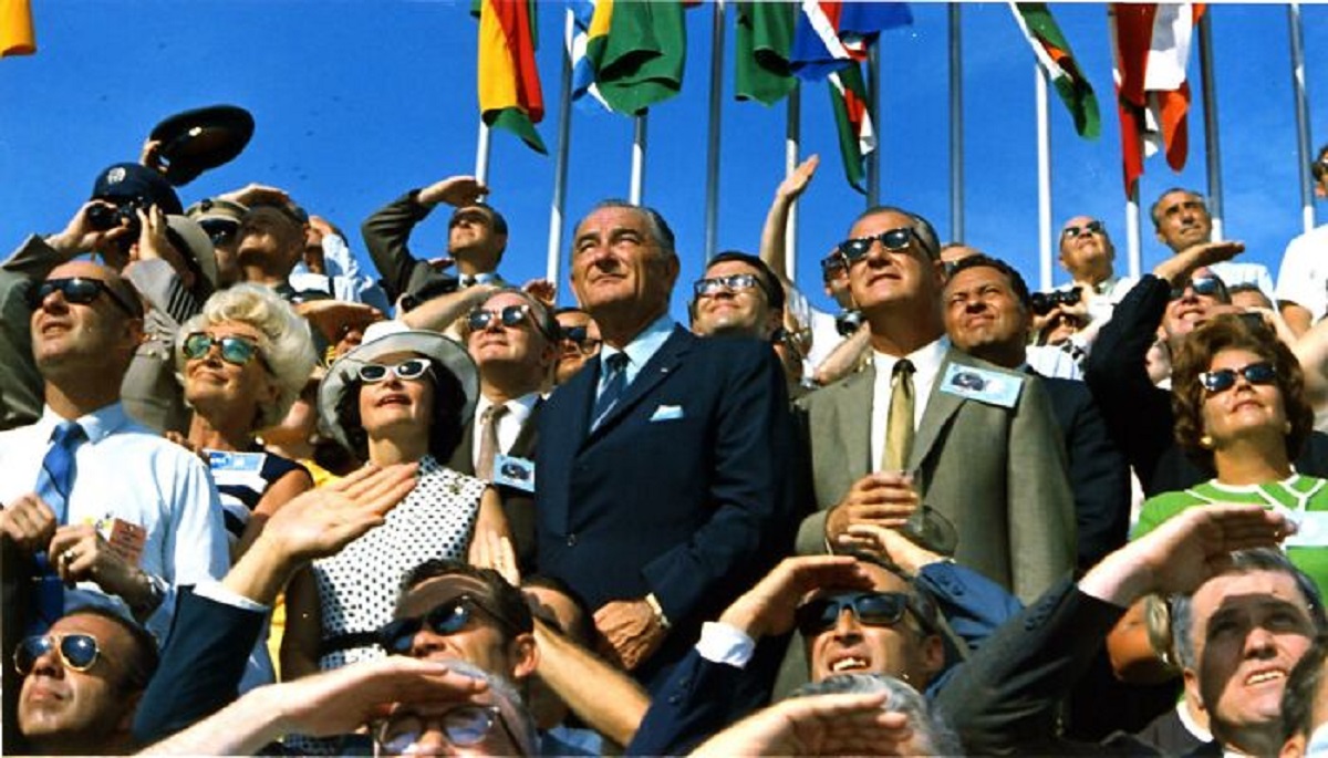 Johnsons and Agnews watch launch of Apollo 11 to moon, July 1969