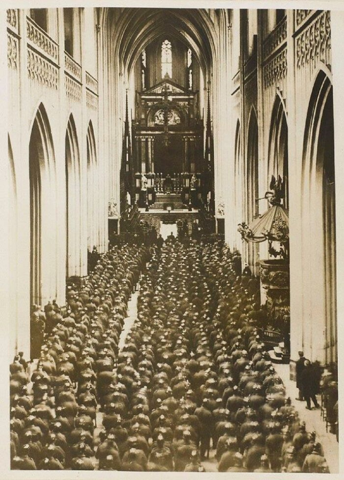 German soldiers in the Antwerp cathedral after capturing the city in 1914.