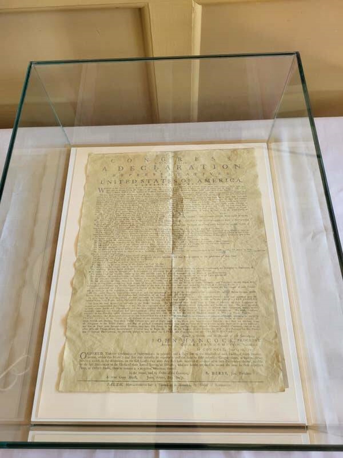 real declaration of independence on display - S A Declaration United States Of America. W John Han Faturient O Adixed Thri Copy M