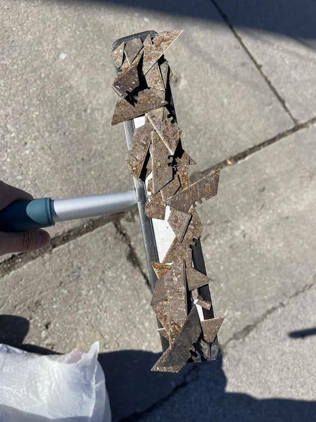 “The number of rusty razor blades that were on the street outside my house”