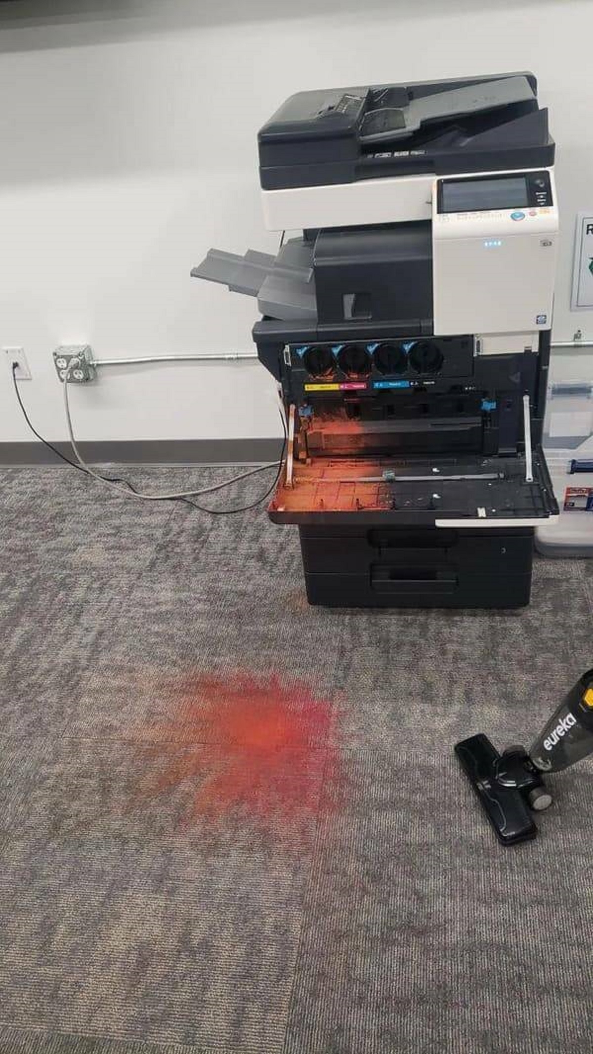 “Office printer decided to celebrate Holi a bit early.”