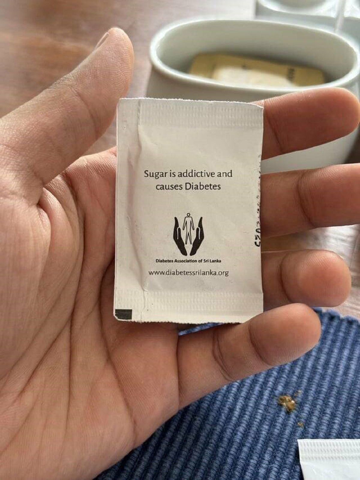 "This sugar packet in Sri Lanka comes with a warning"