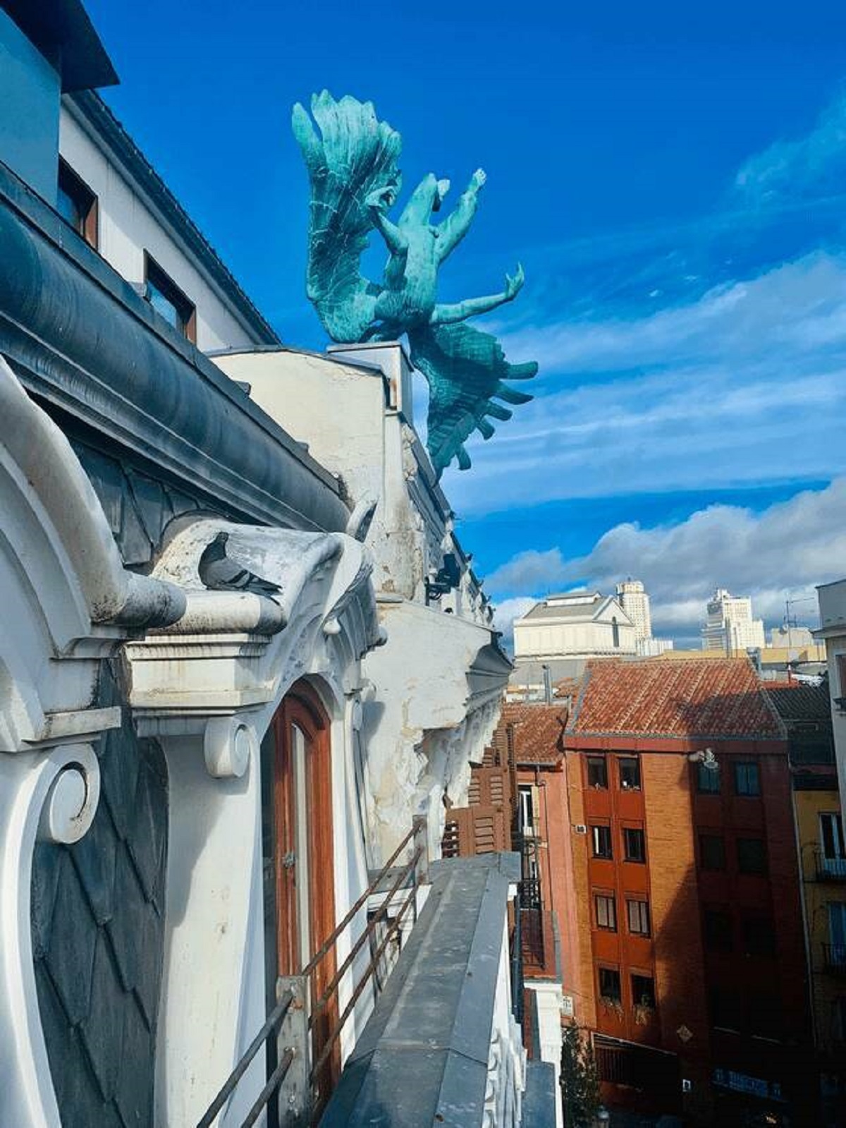 "This “Fallen Angel” statue depicting Lucifer’s fall from grace in Madrid, Spain."