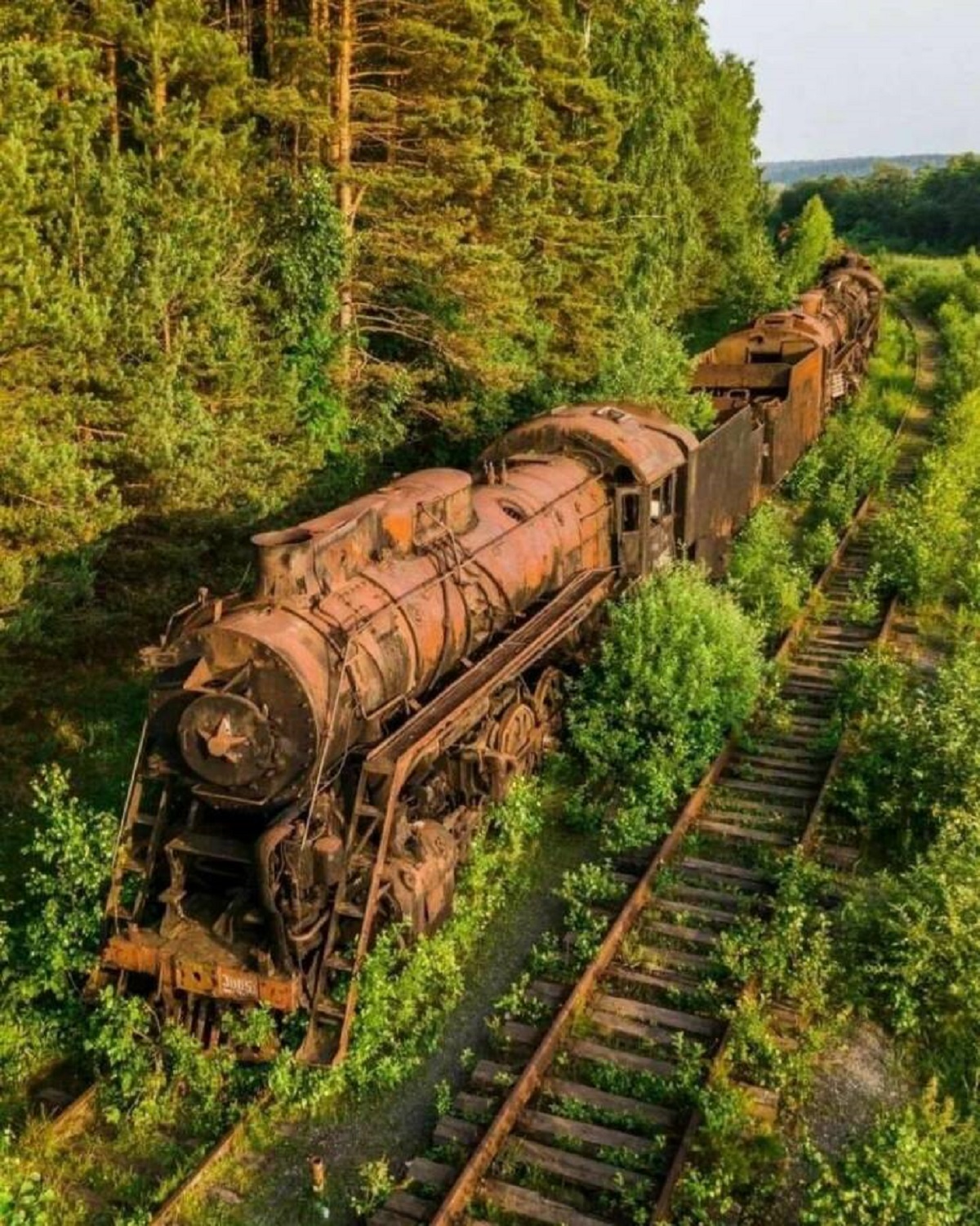 abandoned steam train