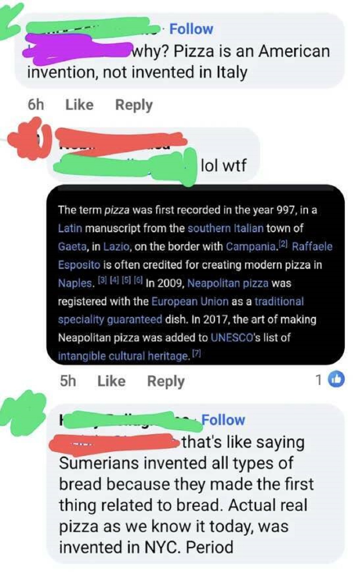 screenshot - why? Pizza is an American invention, not invented in Italy 6h lol wtf The term pizza was first recorded in the year 997, in a Latin manuscript from the southern Italian town of Gaeta, in Lazio, on the border with Campania.2 Raffaele Esposito 