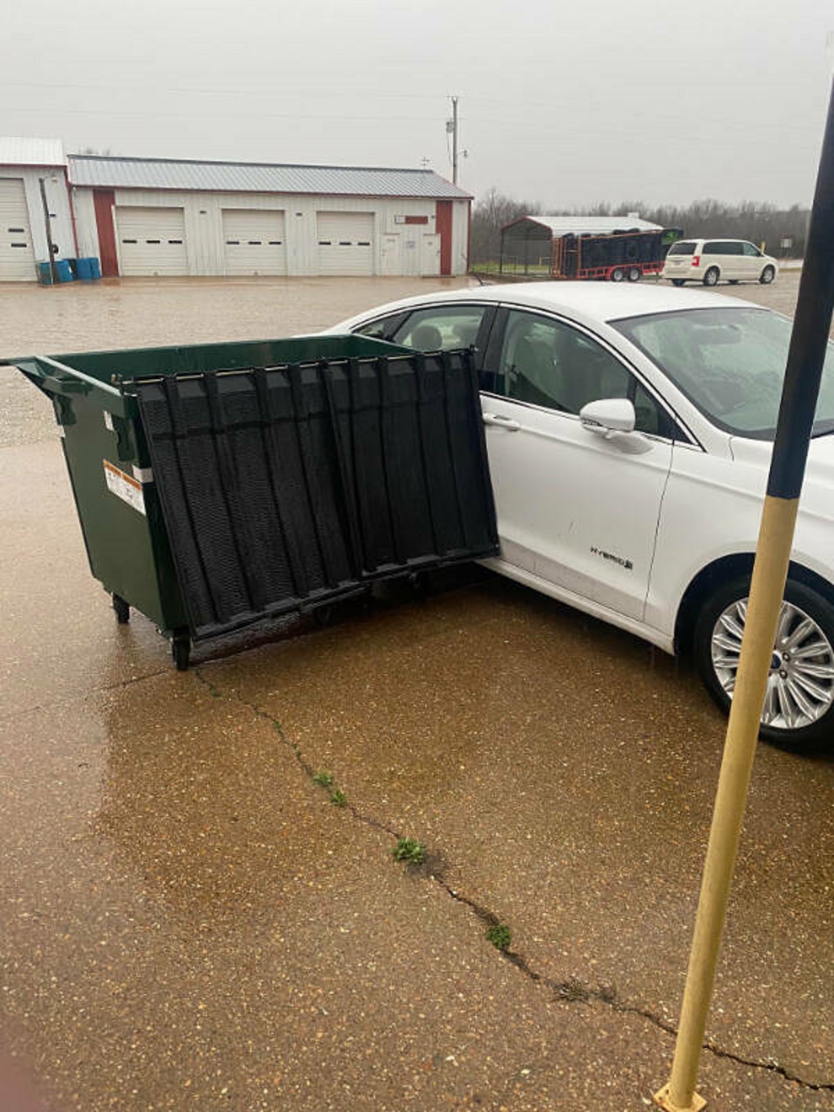 “We had a bad storm and the dumpster at work blew into my car”