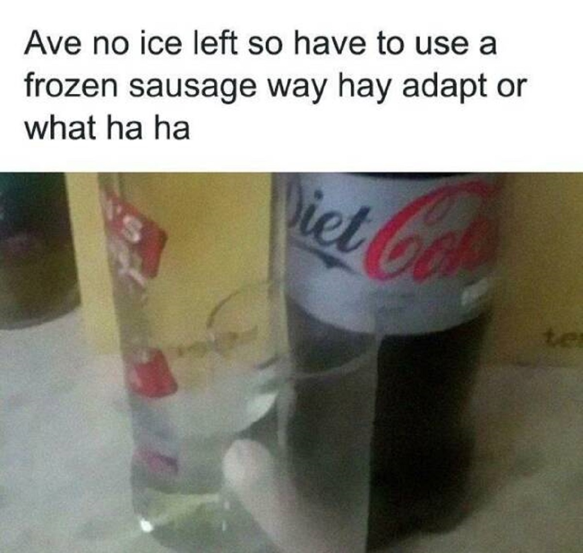 coca-cola - Ave no ice left so have to use a frozen sausage way hay adapt or what ha ha Diet Col te