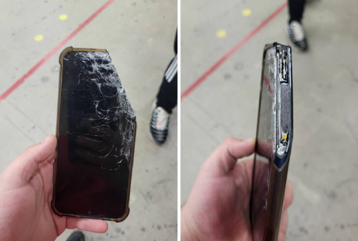 "My Coworker Left His Phone Under The Industrial Paper Cutter"