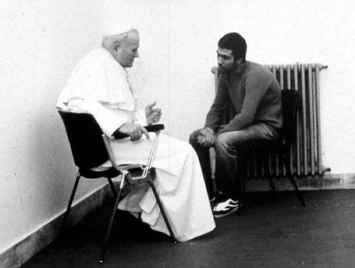 Pope John Paul II Talks With The Turkish Terrorist Who Shot Him (Wounded In The Arm And Stomach), Mehmet Ali Agca, 1983