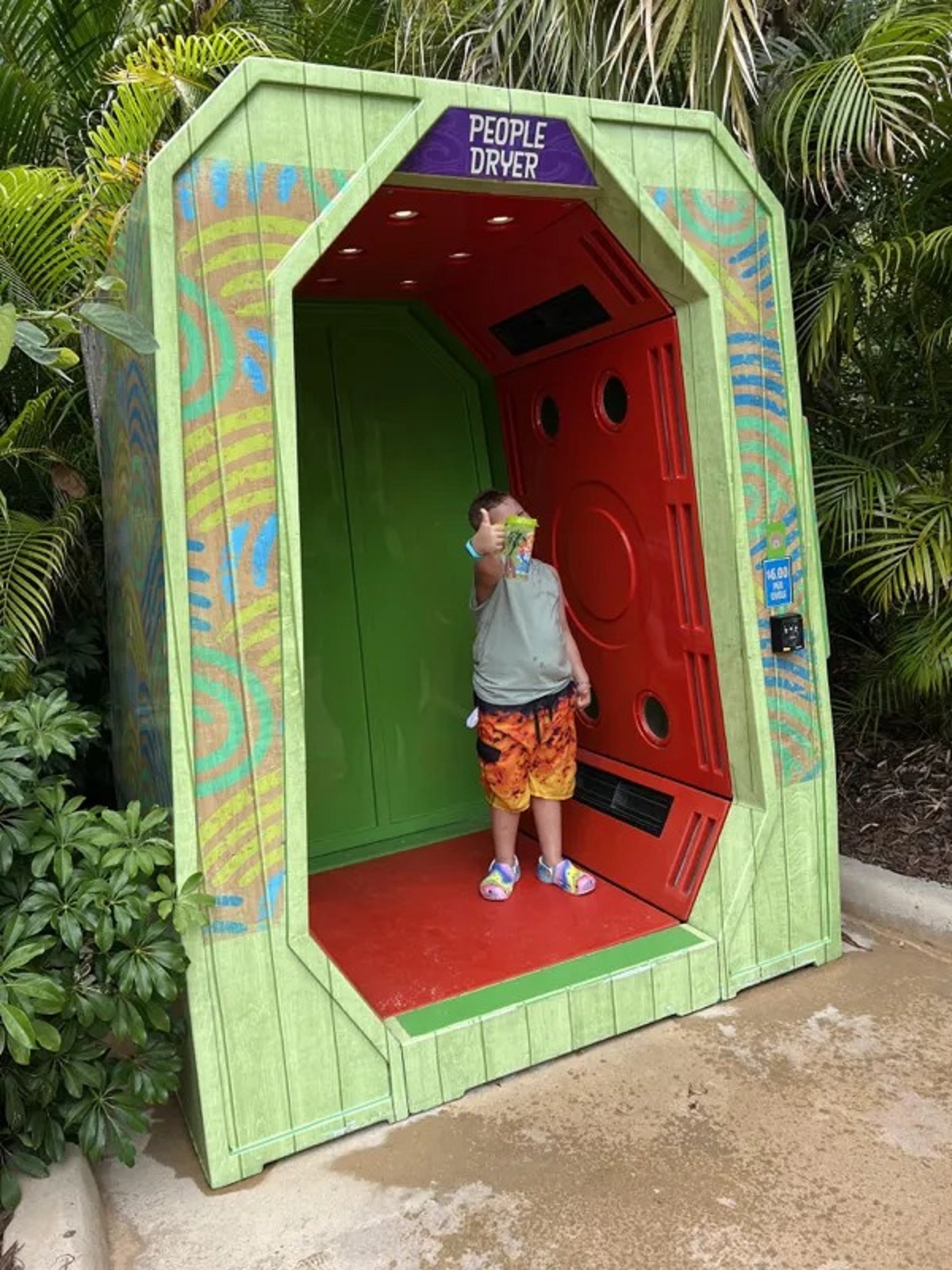 This “People Dryer” at Orlando’s Universal Studios resort – dries your body and bathing suit.