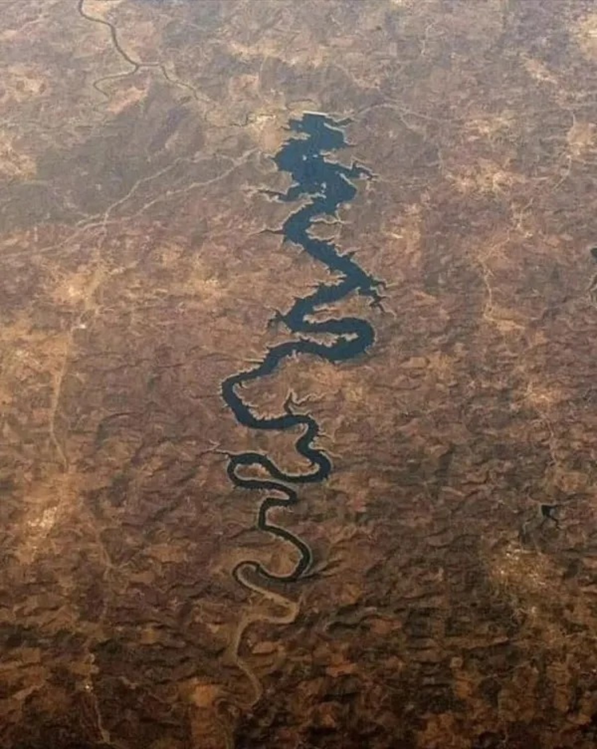 The Blue Dragon River in Portugal. Seen from space.