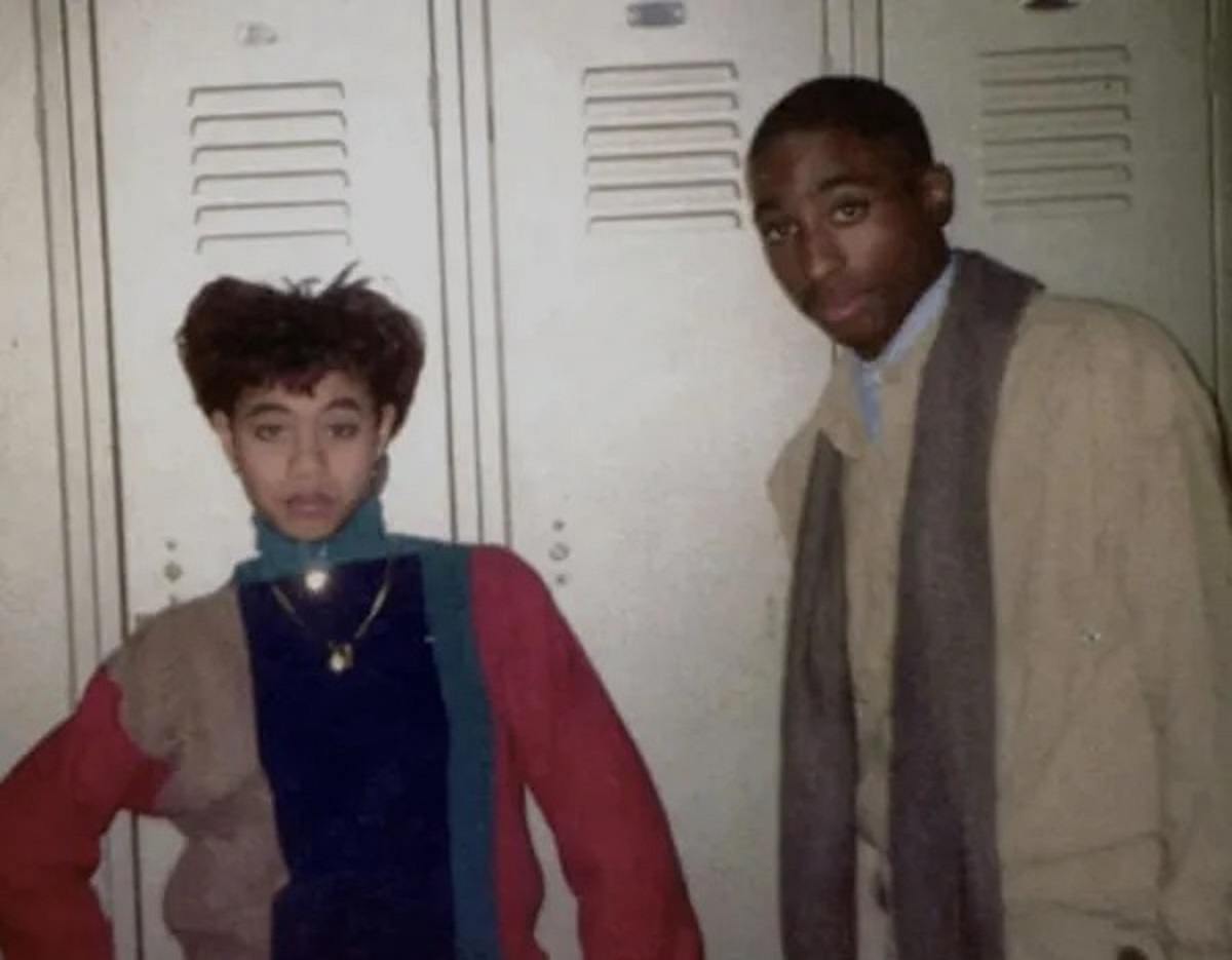 Tupac, before his rap career, posing alongside Jada Pinkett Smith during their high school days.