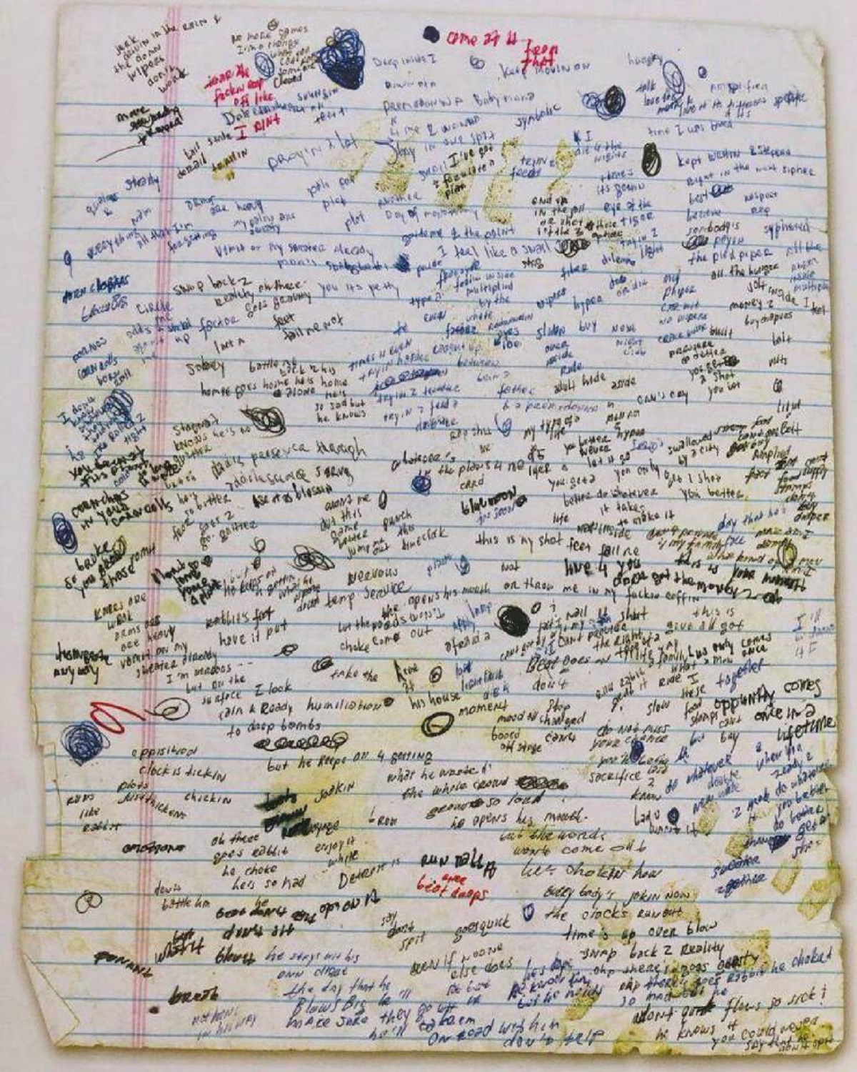 Eminems loose-leaf notes and lyrics to “Lose Yourself”