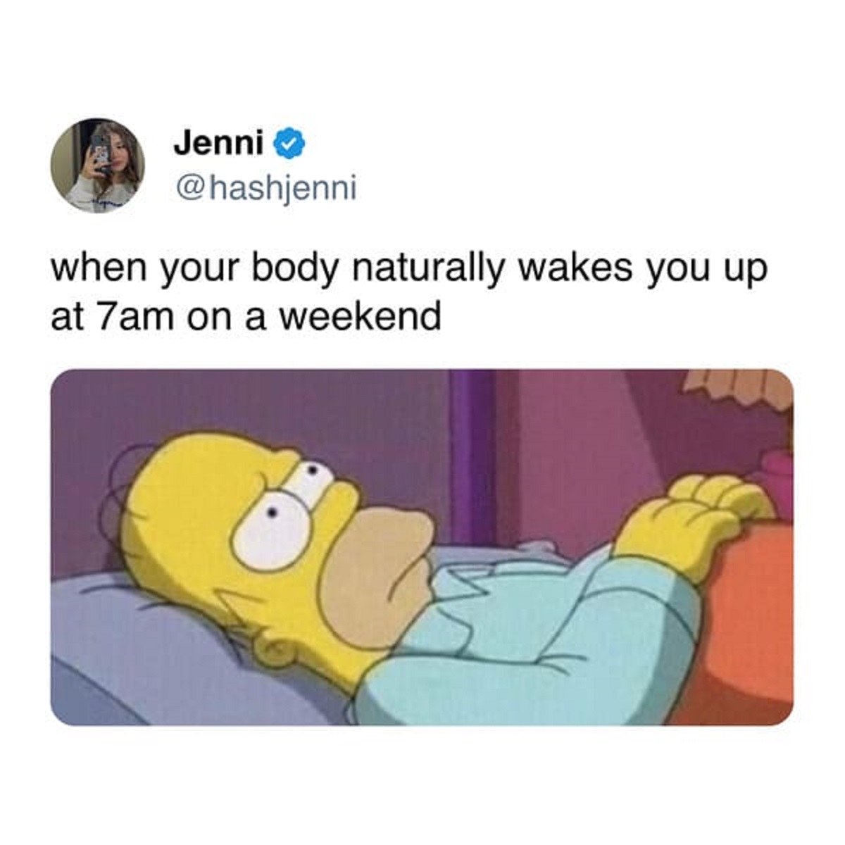 cartoon - Jenni when your body naturally wakes you up at 7am on a weekend